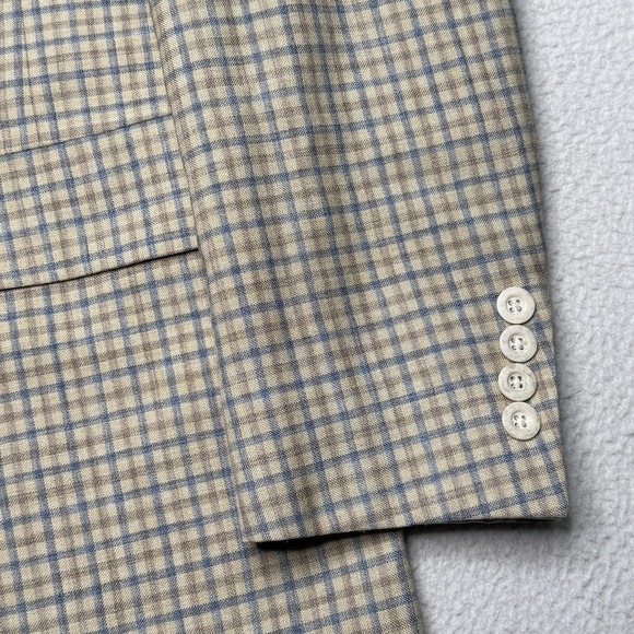 Vintage Jack Nicklaus Hart Schaffner Marx Blazer Mens 40R Beige Blue Plaid 80s - Picture 7 of 10